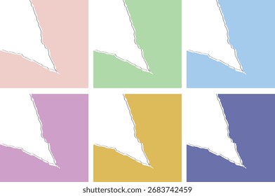 Colorful torn paper edge background set in pastel shades with creative texture. Modern ripped paper collage design for posters, banners, and digital projects. Abstract minimal template style.