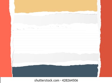 Colorful torn paper pieces are stuck on lined notebook sheet