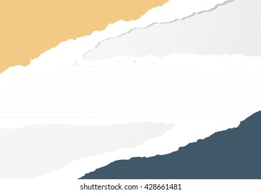 Colorful torn paper pieces are stuck on lined notebook sheet