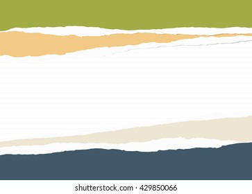 Colorful torn paper pieces are stuck on lined notebook sheet.