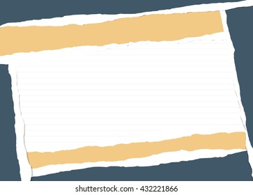 Colorful torn paper pieces are stuck on lined notebook sheet.