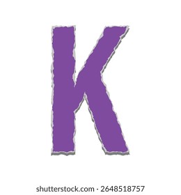 Letra de estilo de papel rasgado colorido K em formato vetorial EPS. Perfeito para cartazes educativos das crianças, design de resgate, fontes scrapbook, tipografia digital e visuais baseados em alfabeto criativo.
