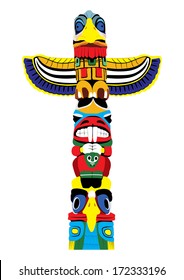 Colorful totem pole. Isolated on white background. Vector EPS10.