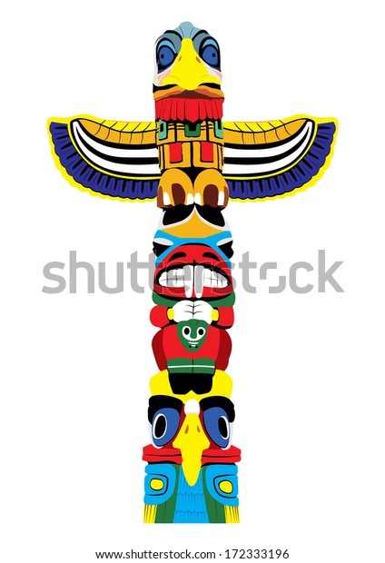 Colorful Totem Pole Isolated On White Stock Vector (Royalty Free ...