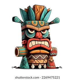 Colorful totem statue. Shamanic rituals. Funny colorful character made in vector technology. Multicolor illustration.