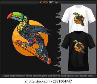 Coloridas artes de la mandala de pájaro toscano aisladas en camisetas blancas y negras.