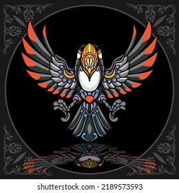Colorful Toucan bird zentangle arts isolated on black background