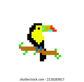 Colorful toucan icon, pixel style vector