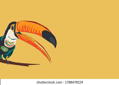 Colorful toucan Illustration, creative cool and awesome design with bright colors, with a colorful background, Yellow background. - Vector. Colorful lions, modern pop art style