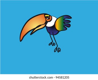 Colorful toucan on turquoise backdrop