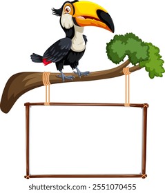 Colorful toucan perched on a tree branch