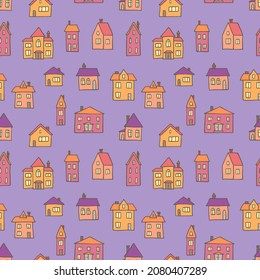 Colorful town seamless background. Vector seamless pattern. Nordic homes.