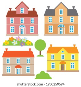 Colorful townhouse vector cartoon illustration