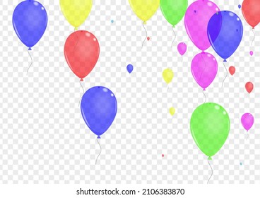 Colorful Toy Background Transparent Vector. Baloon Fest Background. Multicolor Happy. Yellow Confetti. Balloon Celebration Border.