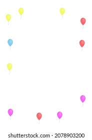 Vector blanco de fondo de juguete colorido. Plantilla de Flying Fest. Boda Roja. Confetti azul. Borde de vacaciones de globo.