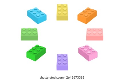 Ilustración vectorial colorida del sistema del icono del bloque del juguete aislada en el fondo blanco.	
