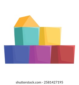 Colorful toy blocks stacked on top of each other creating an imaginary house