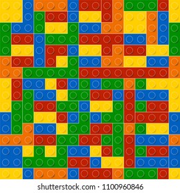 Colorful toy bricks background. Plastic construction blocks. Seamless vector pattern