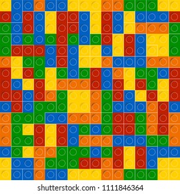 Colorful toy bricks background. Plastic construction blocks. Seamless vector pattern