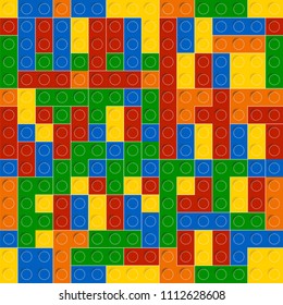 Colorful toy bricks background. Plastic construction blocks. Seamless vector pattern