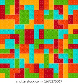 Colorful toy bricks background. Plastic construction blocks. Seamless vector pattern