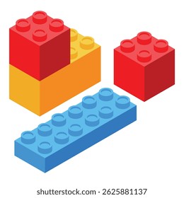 Colorful toy bricks forming a wall isometric illustration isolated on white background