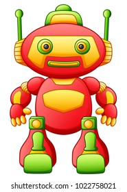 Colorful toy cartoon robot isolated on white background