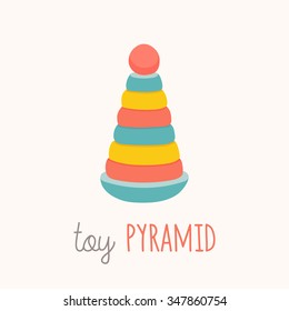 Colorful toy pyramid. ABC letter P poster. P is for pyramid. Toy Alphabet Card. Nursery alphabet poster wall art. Flashcard. Cartoon vector eps 10 illustration isolated on white background.