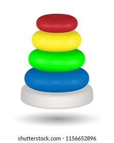 Colorful toy pyramid. Isolated on white background. 3D