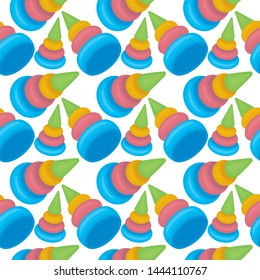 Colorful toy pyramids seamless vector background. Pattern for children projects. Part of set.