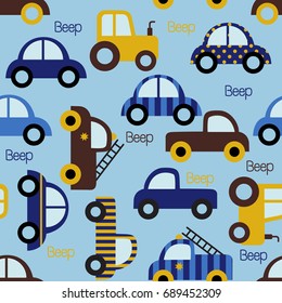 Colorful toy vehicles seamless pattern for fabric pattern designs