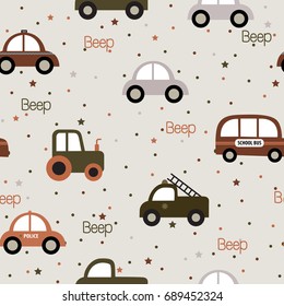 Colorful toy vehicles seamless pattern for fabric pattern designs