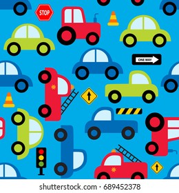 Colorful toy vehicles seamless pattern for fabric pattern designs