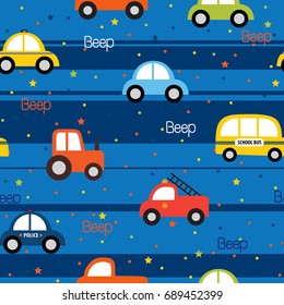 Colorful toy vehicles seamless pattern for fabric pattern designs 