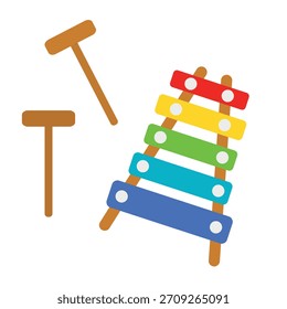 Colorful Toy Xylophone and Mallets Vector Illustration