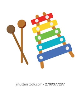 Colorido juguete xilófono y Ilustración vectorial de mazo. Para el diseño de folletos infantiles