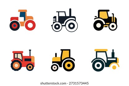 Conjunto de gráficos de Vector de tractor colorido para la agricultura Conceptos de granja y Transporte Ideal para libros para niños y proyectos de granja