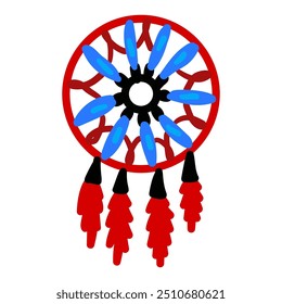 Colorful traditional american indian dreamcatcher with feather vector icon. Illustration isolated on a white background