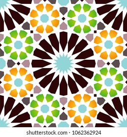 Colorful traditional arabic seamless pattern. Geometric design, perfect for wall decoration, backgrounds, wallpapers and wrapping paper design. Vector illustration.