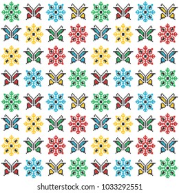 Colorful traditional embroidery with butterflies and flowers