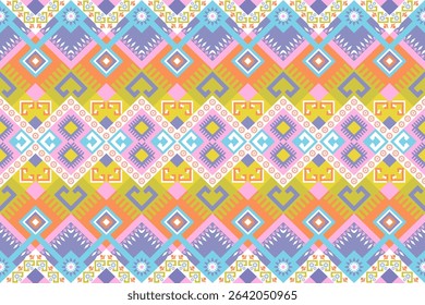 Colorful Traditional Ethnic Geometric Motifs Oriental Modern Tribe Fabric Seamless Pattern Design for background, rug, wallpaper, wrapping, cloth, fabric, textile, decorative, embroidery style