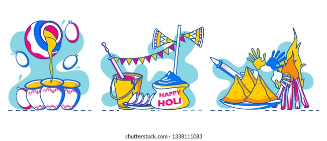 Colorful Traditional Holi background for festival of colors of India in vector