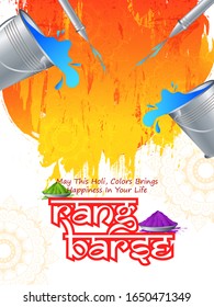 Colorful Traditional Holi background for festival of India with Hindi text Rang Barse meaning raining colors in vector