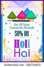 Colorful Traditional Holi Shopping Discount Offer Advertisement  background for festival of colors of India in vector