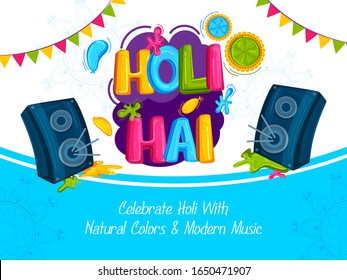 Colorful Traditional Holiday background for festival of colors of India with Hindi text Holi Hai meaning Its Holi in vector