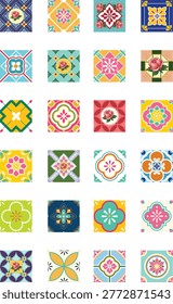 Colorful Traditional Peranakan Tile Pattern Set Vector Collection Seamless Vintage Ceramic Designs