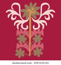 Colorful traditional Suzani patterns inspired by folk art. Graceful floral motifs with elements of hand embroidery in vibrant hues. Elegant design for textiles and home decor