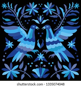 Colorful Traditional Textile Embroidery Style from Tenango, Hidalgo; México - Otomi Composition