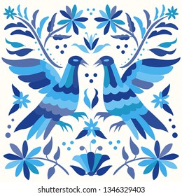 Colorful Traditional Textile Embroidery Style from Tenango, Hidalgo; México - Otomi Composition