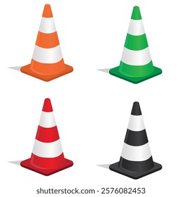 
colorful traffic cones icon on white background. construction industrial accident prevention concept. sign symbol warning safety, Cartoon minimal cute smooth. 3d vector elements